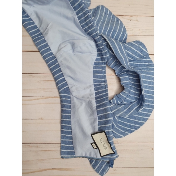 Alexis Benta Ruffle Crop Top, Off The Shoulder Light Blue & White Stripes, Small - Picture 7 of 11